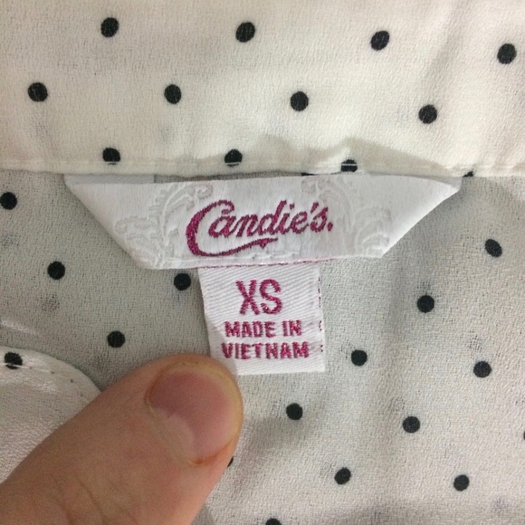 Candies Womens XS Black & White Polkadot Lace Top - Picture 5 of 7